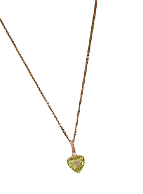 【森系野心】橄榄绿爱心项链镀18K金色镶嵌钻石森系小清新锁骨链