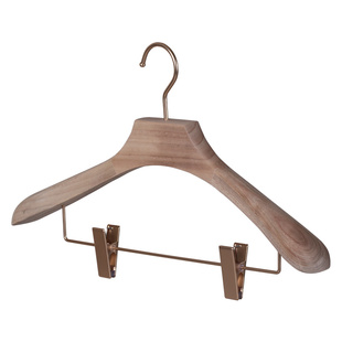 香樟木家用宽肩原木色木衣架金属夹无痕简约西装木头衣挂成人裤架