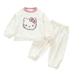 女童珊瑚绒睡衣套装秋冬季加厚保暖2025新款女孩宝宝法兰绒家居服