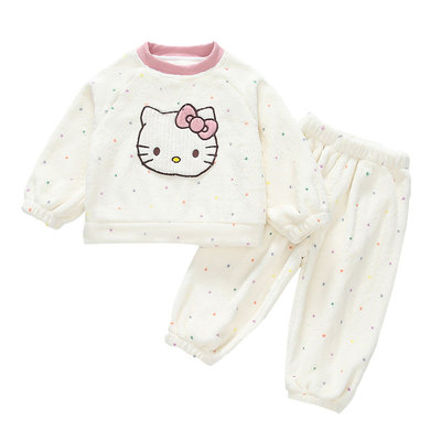 女童珊瑚绒睡衣套装秋冬新款保暖