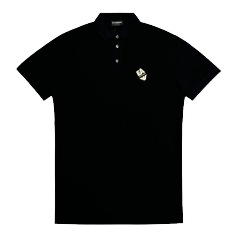 Armani鹰标刺绣黑色短袖POLO衫
