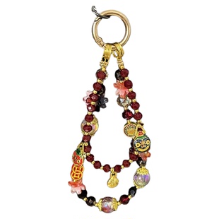 招财手机链超重工精致新中式国风挂链高级感酒红色水晶财神吊坠手腕链条奢华高端手链女国潮礼物挂饰包钥匙壳