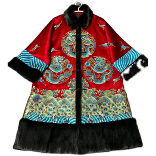 2023冬国潮复工手工绣花老绣精品团龙夹棉貂毛外套 冬款 女