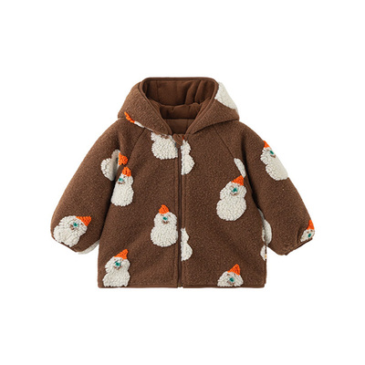 papa爬爬冬季宝宝棉服男女宝提花夹棉连帽棉衣外出加厚保暖外套