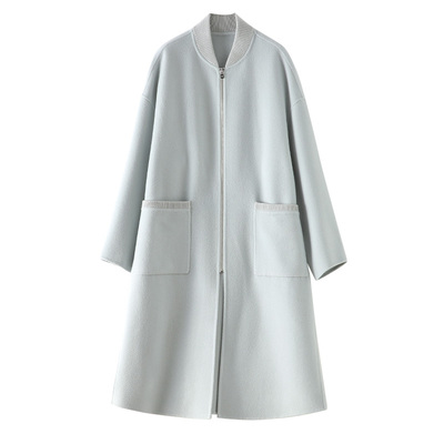 纯羊毛双面呢中长款毛呢外套大衣