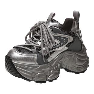 ZFCQ香港时尚内增高8cm老爹鞋女款真皮2026春厚底小个子高跟休闲