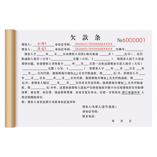 【浙江专用欠条】欠款条个人正规工程欠货款欠账凭证工资拖欠账单