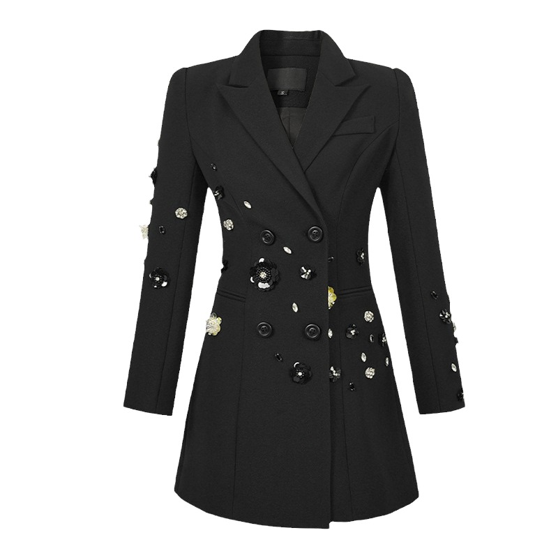 高冷御姐风西装裙女2025新款秋冬气质高级感重工钉珠西装连衣裙子