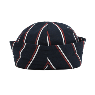 JOJOKUR「航海系列」深蓝条纹海军帽平顶薄翻帽檐水手帽药盒帽