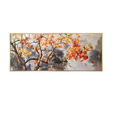 新中式柿子手绘客厅沙发背景画