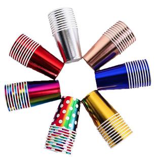 一次性彩色烫金杯子儿童生日野餐餐具装饰非透明创意金色纸杯加厚