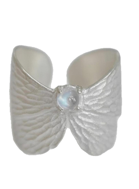 一寸十里月蝶爪镶宝石纯银戒指