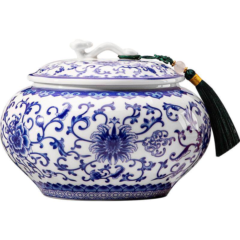 国潮风珐琅彩青花缠枝莲大号陶瓷茶叶罐密封防潮罐红茶岩茶普洱罐