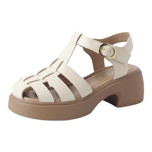 华耐厚底罗马凉鞋女款2026春秋新款配裙子包头凉鞋镂空法式猪笼鞋