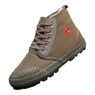 户外冬季加绒加厚保暖棉鞋耐磨高帮解放鞋防滑迷彩防寒帆布雪地靴