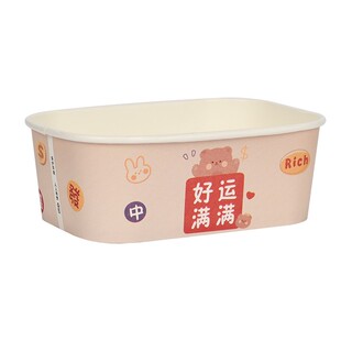 一次性餐盒卡通特厚方形纸碗外卖快餐打包盒春游野餐便当沙拉纸盒
