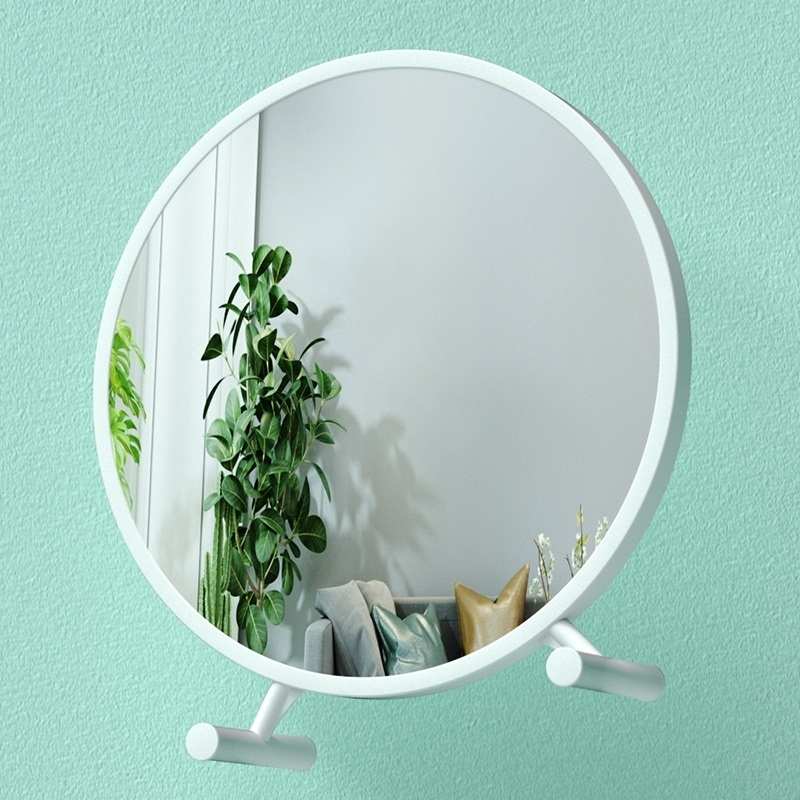 大号桌面化妆镜带led灯学生宿舍台式ins风梳妆台镜子卧室补光圆镜