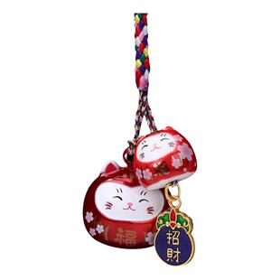梦幻水音铃招财纳福手机链挂绳 好运陶瓷福猫手工包包U盘创意挂饰