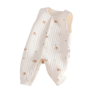 新生婴儿连体衣服早春秋装夹棉保暖无袖哈衣男宝宝背带裤冬款外穿