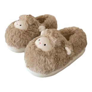 细细条 软萌小羊棉拖鞋女冬季全包跟室内防滑保暖可爱毛绒月子鞋
