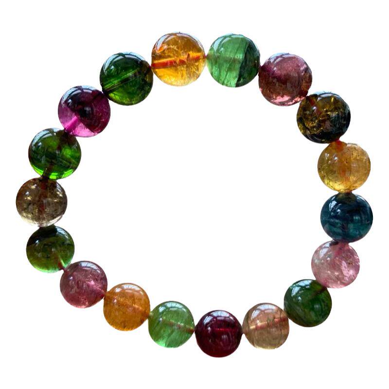 天然巴西正品老矿碧玺单圈手链糖果彩虹碧玺手串女饰品礼物旺夫石
