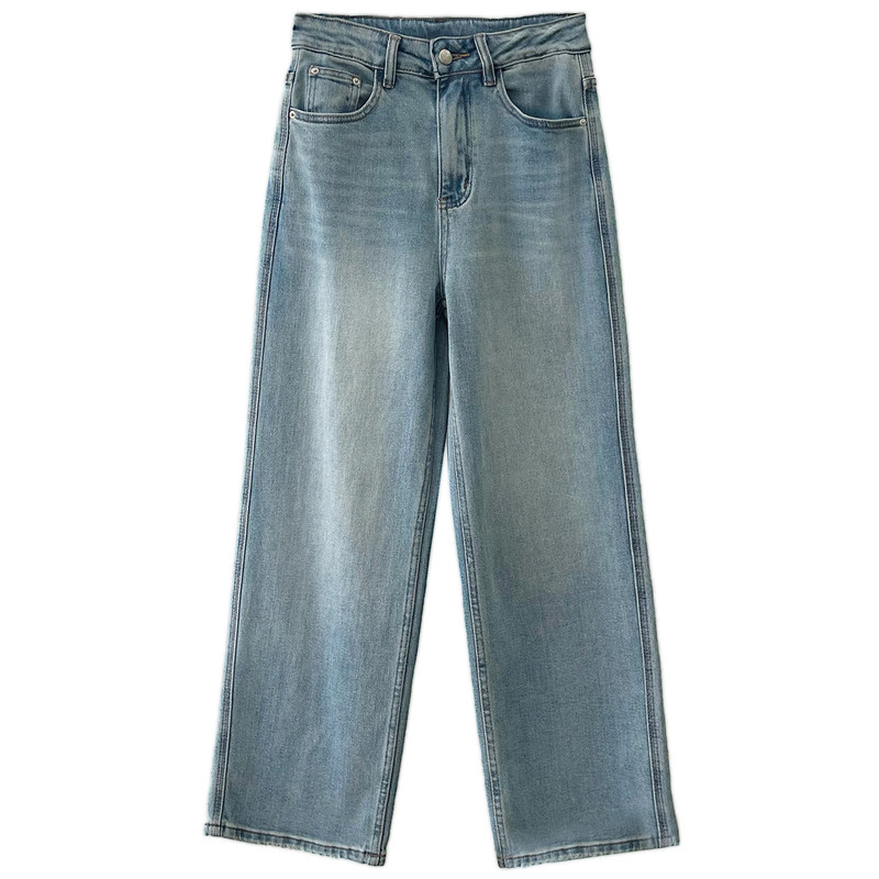 高腰显瘦窄版阔腿裤女春季2026新款裤子宽松直筒牛仔裤春秋长裤