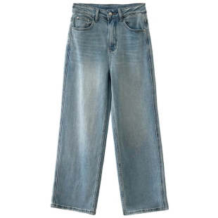 高腰显瘦窄版阔腿裤女春季2026新款裤子宽松直筒牛仔裤春秋长裤