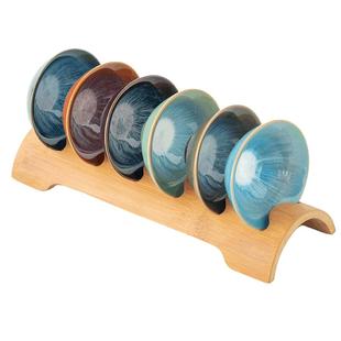 窑变建盏茶盏陶瓷茶杯 6个不同颜色斗笠杯茶碗品茗杯套装竹茶杯架