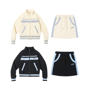 美好商店MeihaoStore拼色条纹甜美小版型开衫卫衣夹克短裙套装