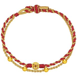 潮宏基好事发生黄金手链串珠足金双层手绳转运珠硬金礼纪念礼物