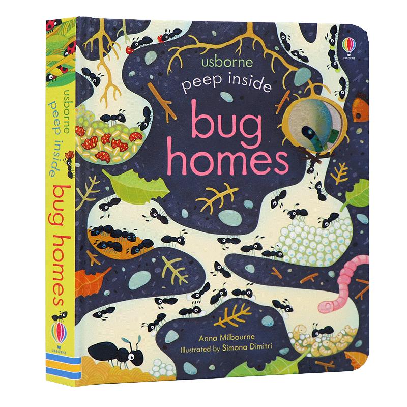 Usborne偷偷看里面 虫穴 Peep Inside Bug Homes 英文原版绘本 儿童昆虫科普 自然世界 洞洞书 科普纸板翻翻书 启蒙学习