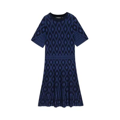 西班牙弹力圆领中长款连衣裙