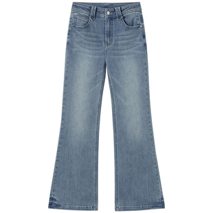 热风女士喇叭牛仔裤2026年春季新款复古高腰修身喇叭牛仔裤长裤女