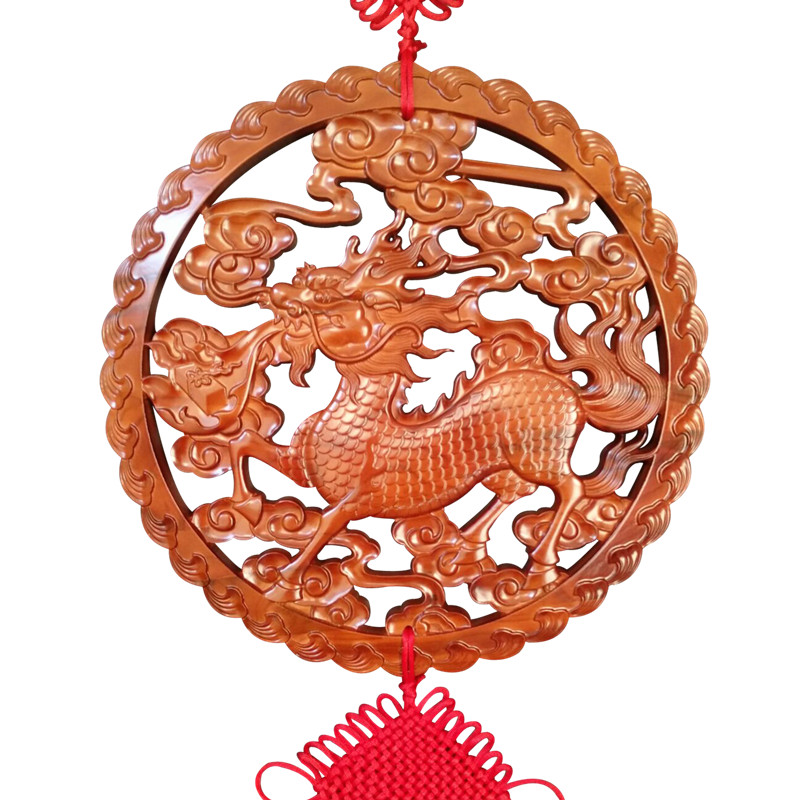 真品桃木麒麟福字中国结镇宅挂件