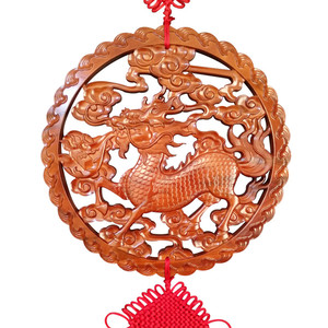 真品桃木麒麟福字中国结镇宅挂件