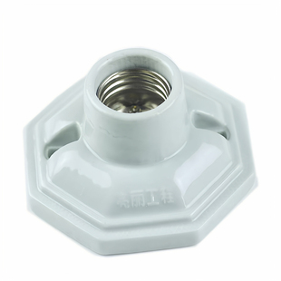 全陶瓷纯铜圈灯座灯头螺口e27家用明装配件灯底座爬宠八角灯坐