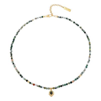 VEKE「青丝记」天然绿玛瑙项链复古锁骨链串珠链NC16056A