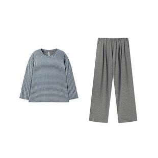 安之伴【巨柔软】睡衣女款春秋季新款纯棉家居服宽松条纹长袖套装