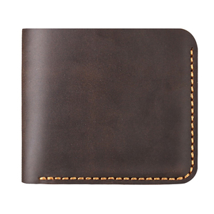 原创手工钱包男 真皮手缝线短款钱夹疯马皮牛皮复古横款DIY材料包