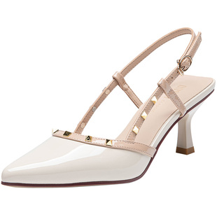 法式高跟凉鞋女款夏季2026新款配裙子包头铆钉后空单鞋尖头高跟鞋