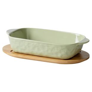 奶油风双耳烤盘烤箱陶瓷盘子带托盘微波炉烘焙焗饭碗家用早餐盘