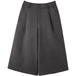 德玛纳高智感粗纹呢七分阔腿裤女25冬季新款气质通勤小个子休闲裤