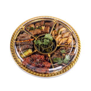 金色分格卤味包装盒超市一次性凉菜熟食打包盒卤货圆形五分格拼盘