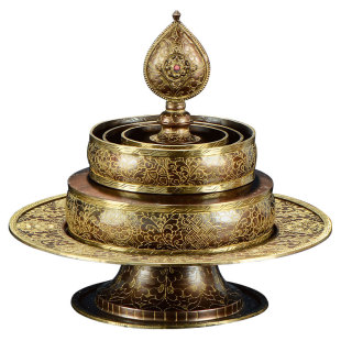 供曼扎摆件 紫铜镀金雕花尼泊尔手工藏族铜曼扎盘 曼茶罗 修盘