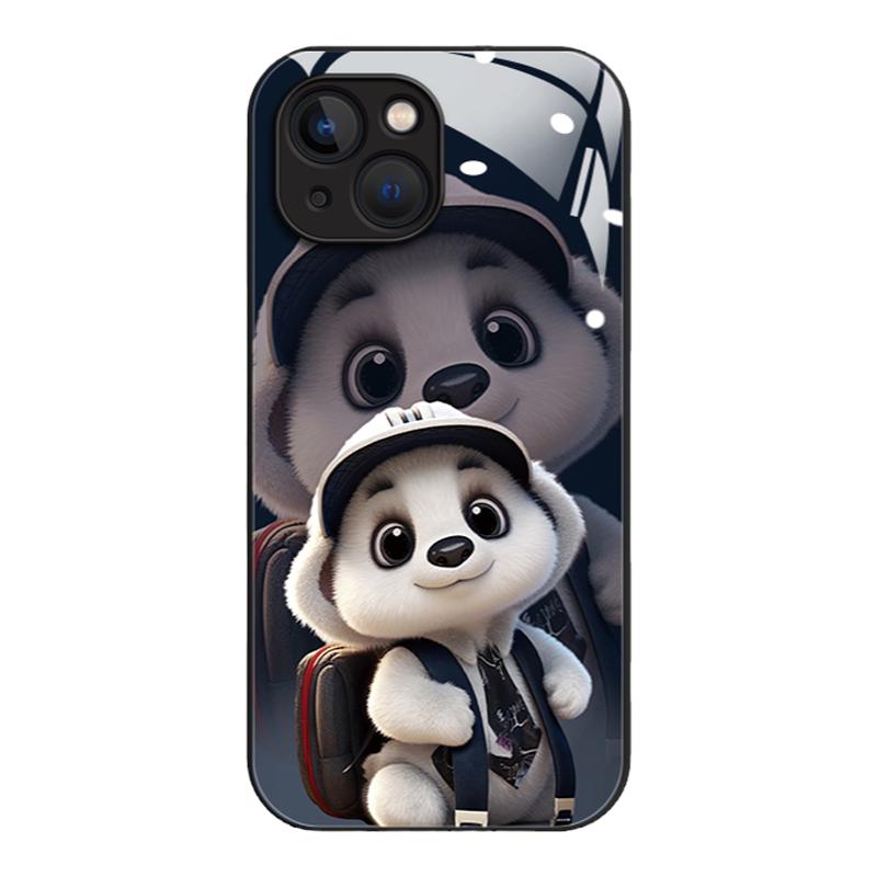 熊猫适用苹果14手机壳iPhone15Promax玻璃13Pro男女12新款7个性16e全包17防摔xr高级感8plus