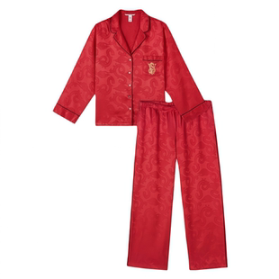 维多的秘密真丝睡衣女春秋红色刺绣缎面本命年高级感家居服送闺蜜