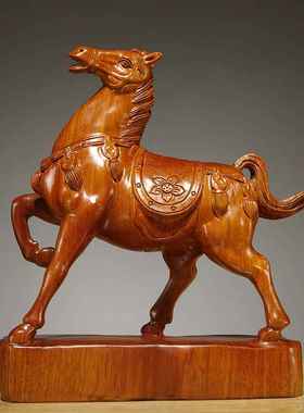 花梨实木雕刻唐马摆件十二生肖家居客厅电视柜装饰摆设红木工艺品