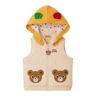 MIKIHOUSE儿童马甲可拆卸帽子立体熊刺绣宝宝马甲春秋外穿日本制