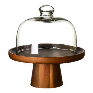 VIANNA丨思林·IHDW复古木质托盘高脚果盘蛋糕点心盘带玻璃盖托盘