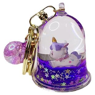 ins创意网红彩虹独角兽水晶铃铛钥匙扣入油漂浮公仔 网红挂件礼品